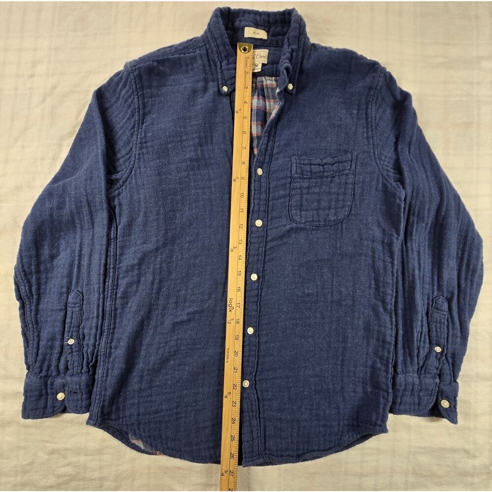 J Crew Mens Slim Double Weave 100% Cotton Shirt Gauzy Lightweight Blue M - Picture 4 of 10